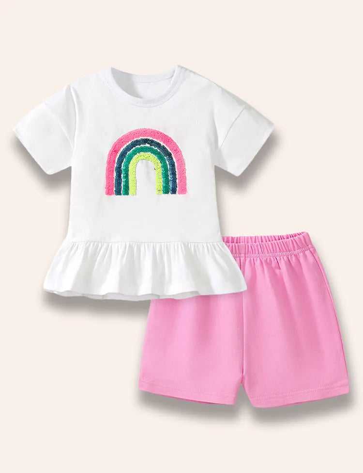 Paillettenbesetztes Regenbogen-T-Shirt-Set