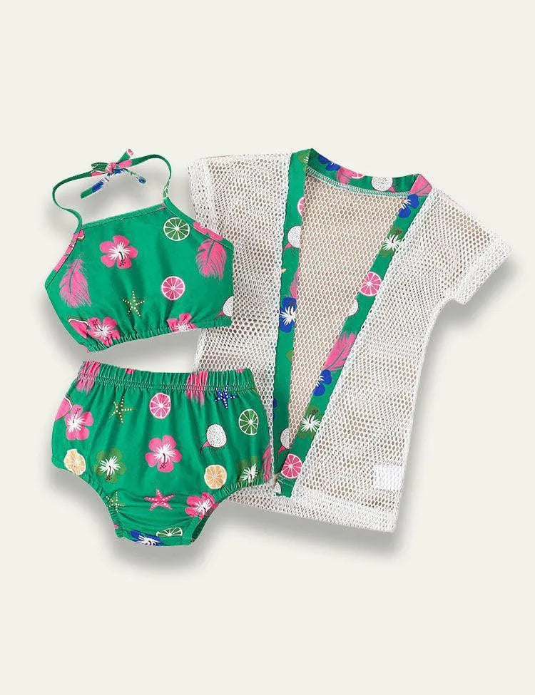 Fragmented Flower Hanging Neck Mesh Sunscreen Coat Swimwear - Mini Taylor
