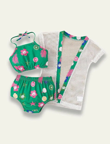 Fragmented Flower Hanging Neck Mesh Sunscreen Coat Swimwear - Mini Taylor