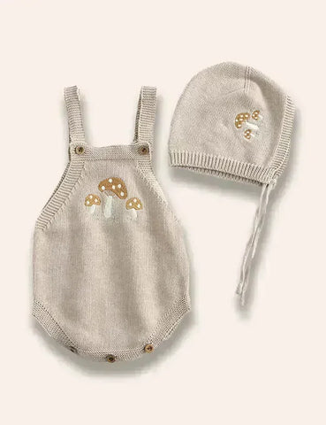 Mushroom Embroidered Sweater Romper Set