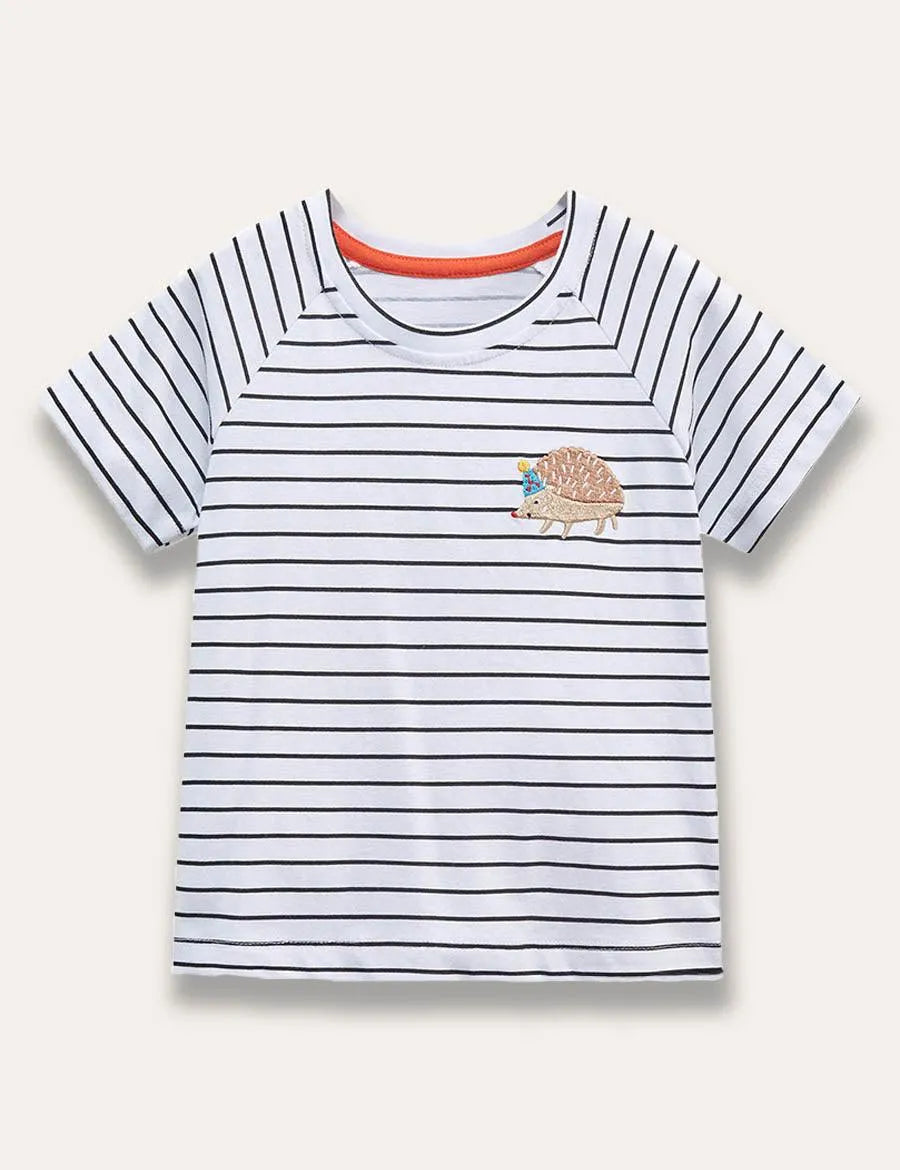Striped Hedgehog Embroidered T-Shirt - Mini Taylor