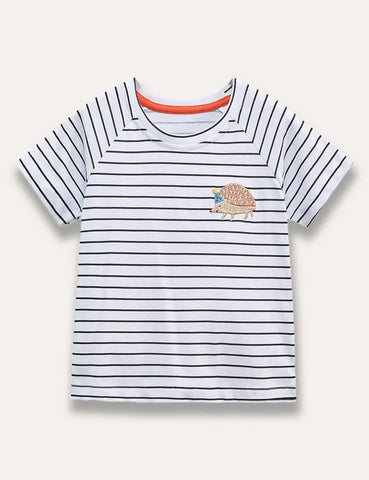 Striped Hedgehog Embroidered T-Shirt - Mini Taylor