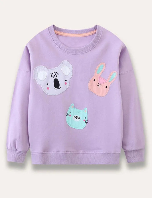 Cartoon Animal Appliqué Sweatshirt - Mini berni