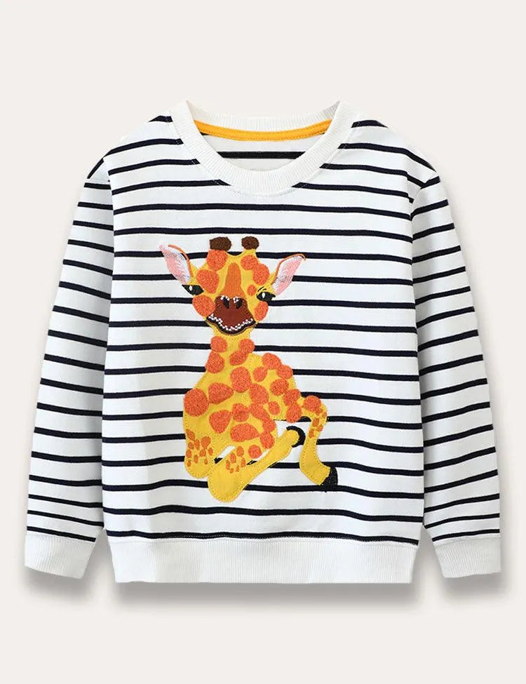 Cartoon Giraffe Appliqué Striped Sweatshirt - Mini berni
