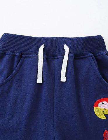 Parrot Embroidered Cotton Shorts