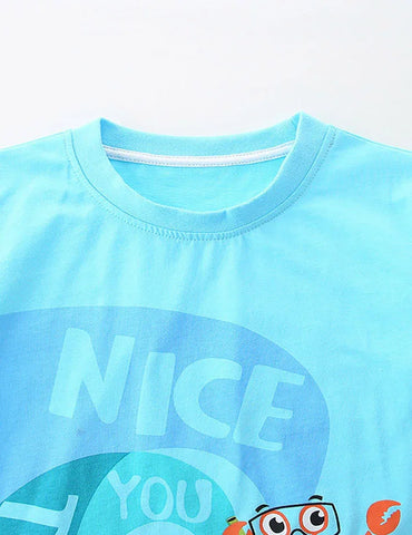 Cartoon Shark Print Short Sleeve T-Shirt and Shorts Set