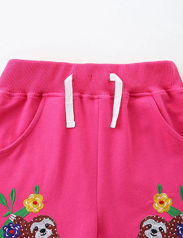Shorts in cotone con ricamo animalier