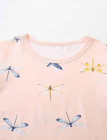 Set di maglietta a maniche corte e pantaloncini con stampa libellula