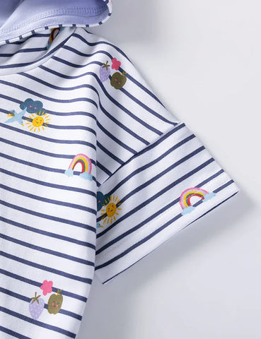 T-shirt a maniche corte con cappuccio stampata a righe