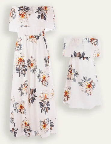 Mom&Me Off-Shoulder Flower Chiffon Dress