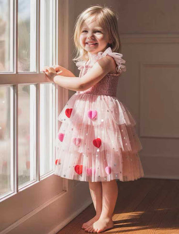 Valentine's Day Heart Applique Multi-layers Tulle Dress
