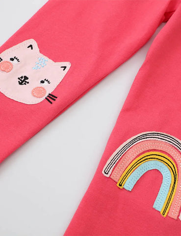 Leggings mit Kätzchen- und Regenbogen-Applikation