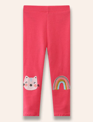 Leggings mit Kätzchen- und Regenbogen-Applikation