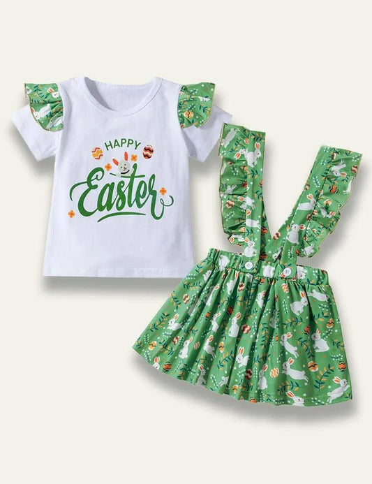 Easter Cartoon Bunny Tulle T-Shirt+Bunny Printed Strap Dress - Mini Taylor