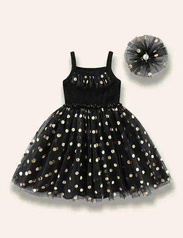 Gepunktetes Tüll-Trägerkleid-Set