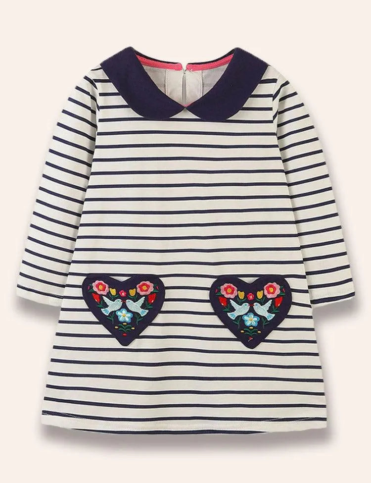 Love Bird Embroidered Long Sleeve Striped Dress - Mini Taylor