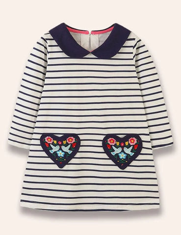 Love Bird Embroidered Long Sleeve Striped Dress - Mini Taylor
