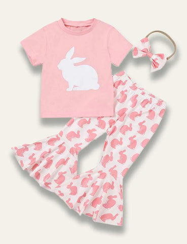 Easter Spotted Bunny Printed T-Shirt+Flared Pants - Mini Taylor