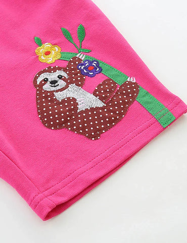 Shorts in cotone con ricamo animalier