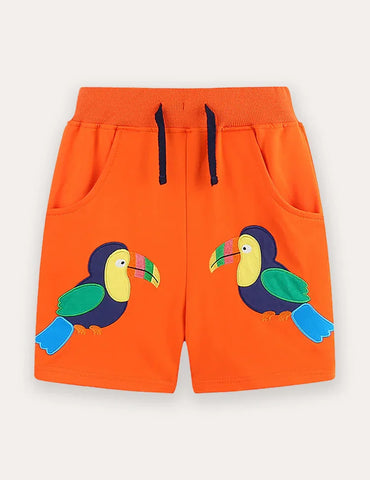 Baumwoll-Shorts mit Tierstickerei