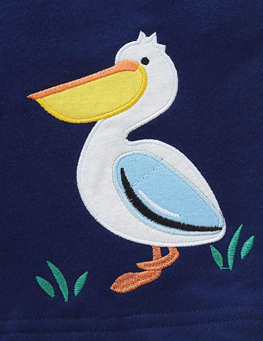 Short en coton brodé pélican de dessin animé