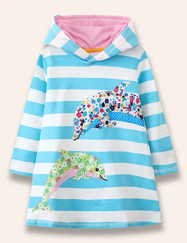 Kapuzen-Sweatshirtkleid mit Delfin-Applikation