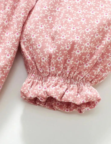 Geblümtes, Gepunktetes Langarmkleid mit Rüschen
