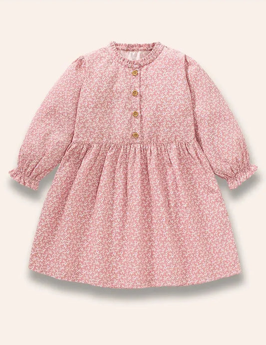 Geblümtes, Gepunktetes Langarmkleid mit Rüschen