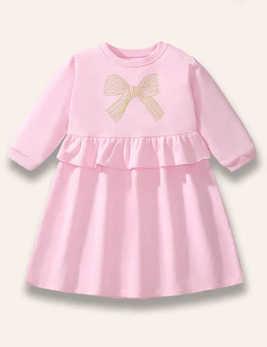 Sweatshirt-Kleid Mit Goldenem Schleifenprint Und Rüschen