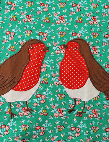 Kleid mit Blumen-Cartoon-Vogel-Applikation
