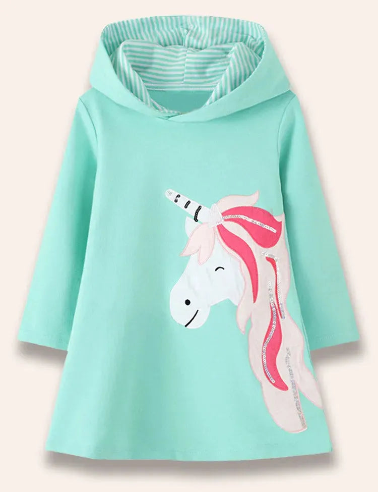 Sweatshirt-Kleid Mit Kapuze Und Einhorn-Applikation