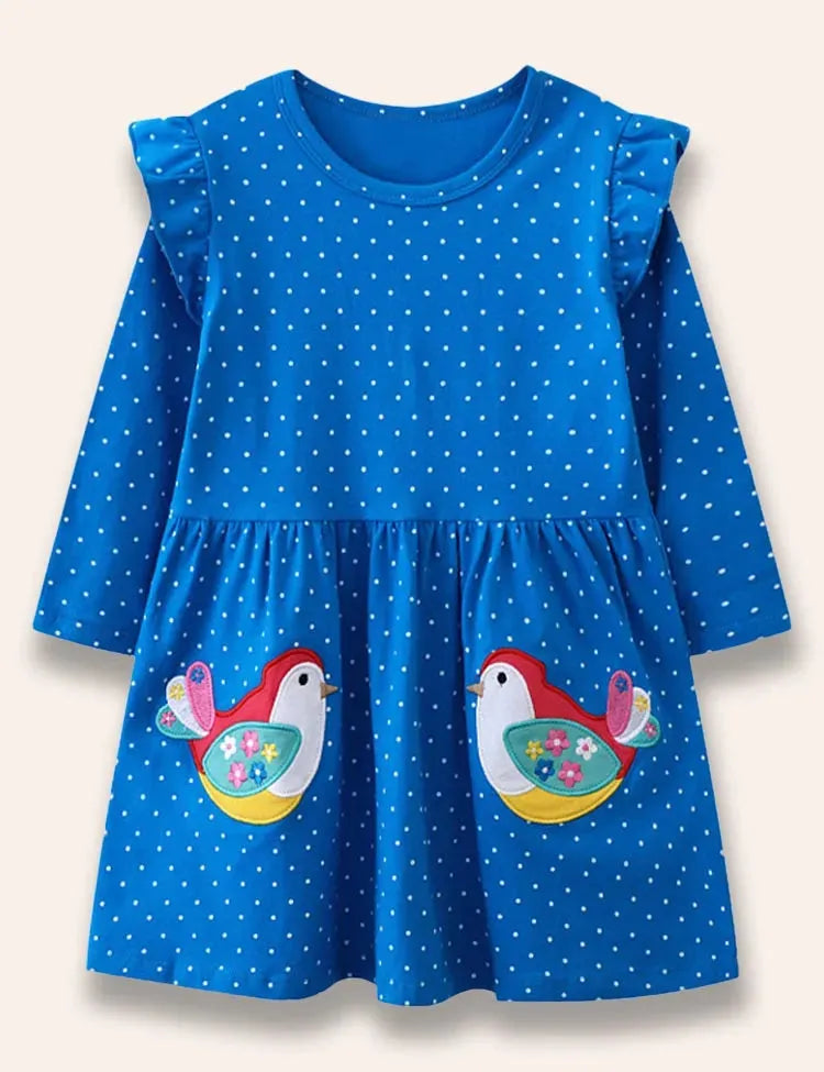 Liebliches Vogel-Sweatshirtkleid mit Punkten