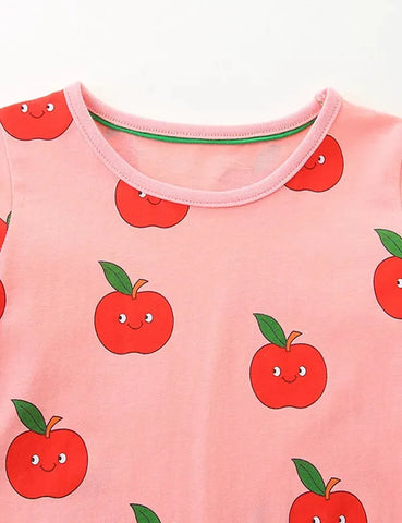 Kleid mit Cartoon-Apfel-Print