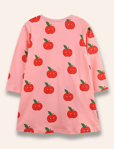 Kleid mit Cartoon-Apfel-Print