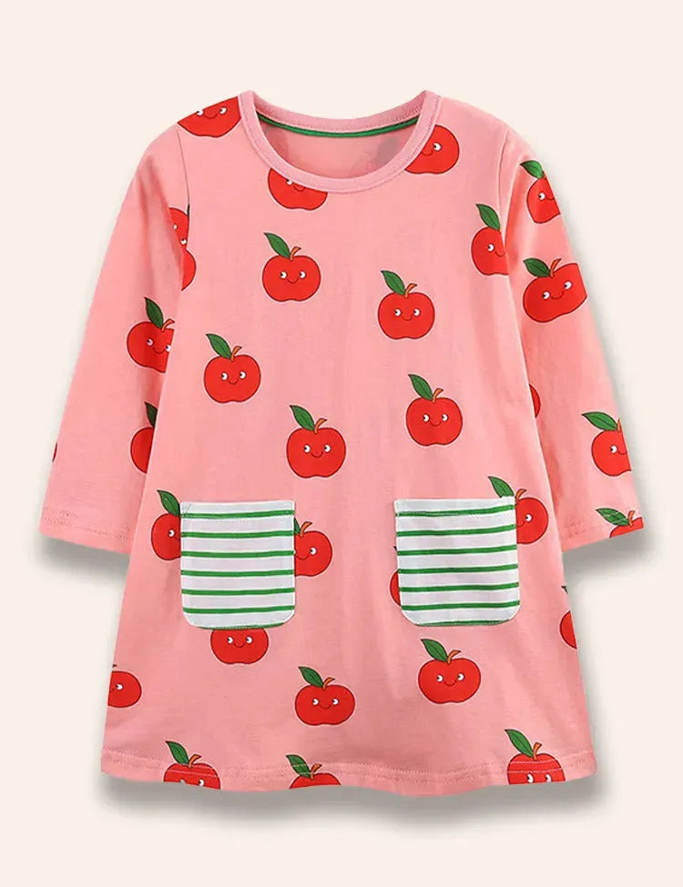 Kleid mit Cartoon-Apfel-Print