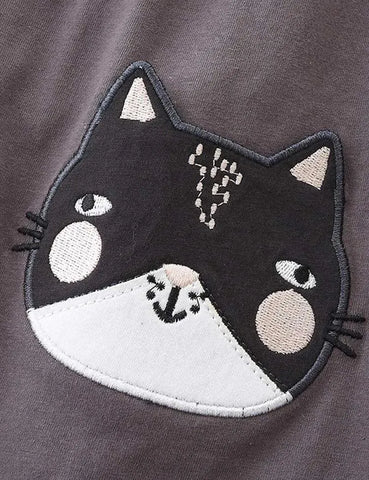 Schwarz-Weiß-Kleid Mit Katzenapplikation