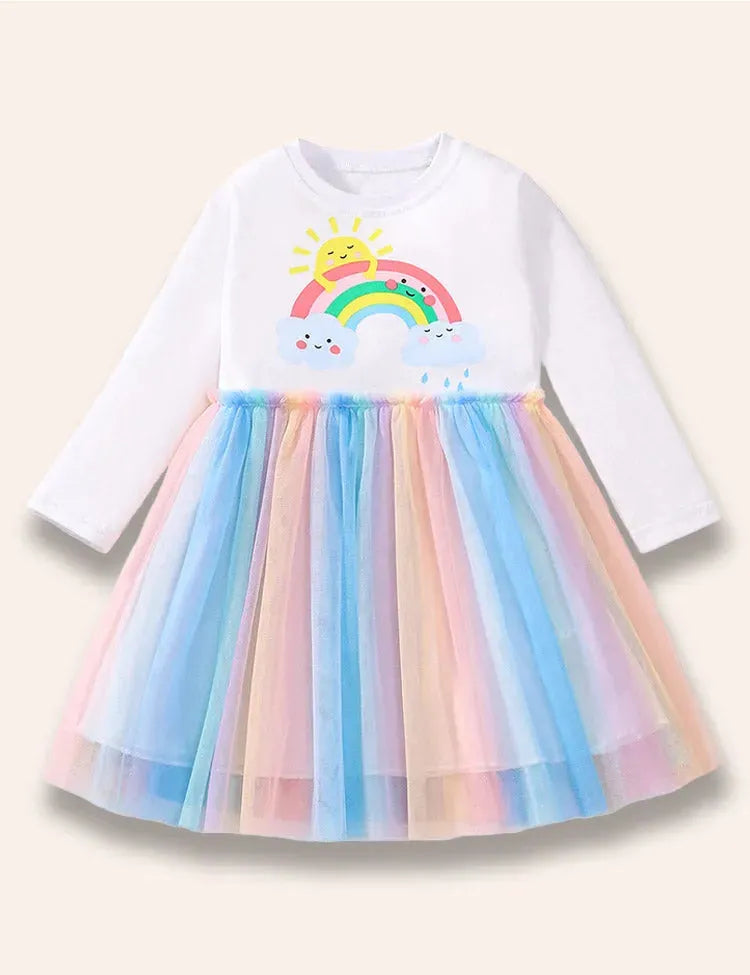 Tüllkleid mit Regenbogendruck