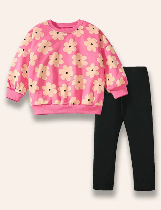 Ensemble sweat-shirt à pois et fleurs