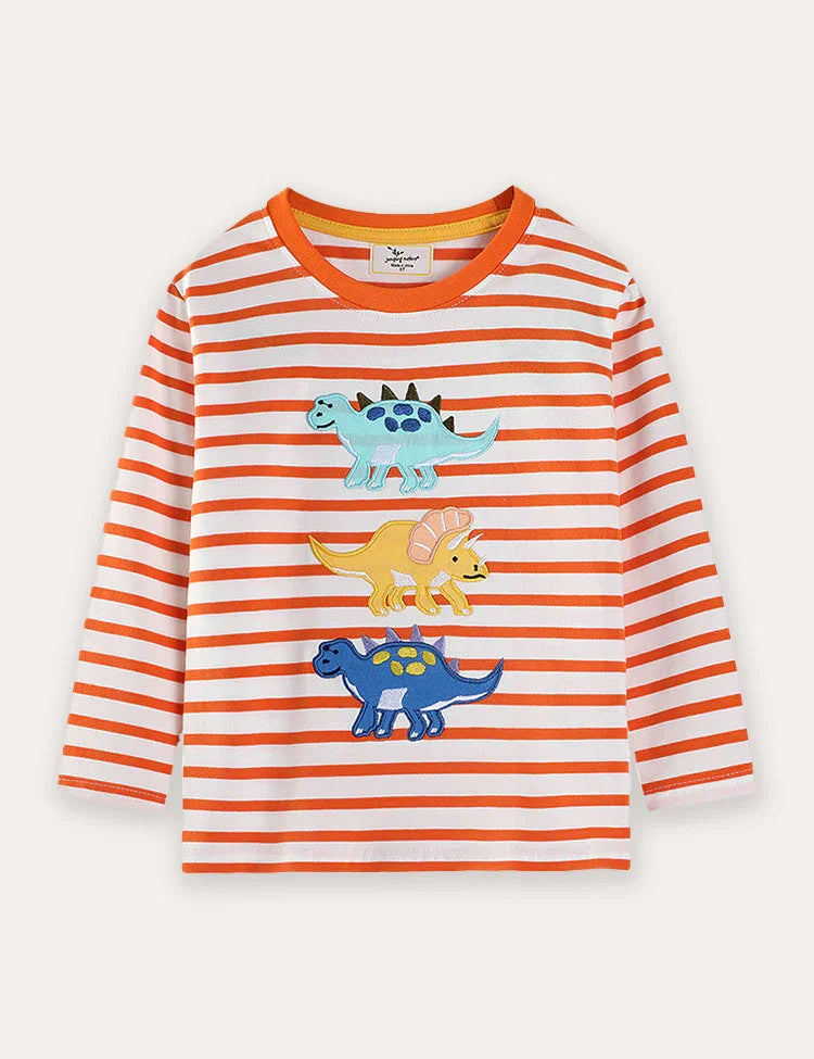 T-shirt a maniche lunghe con applicazioni di dinosauro