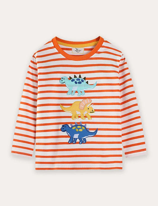 T-shirt a maniche lunghe con applicazioni di dinosauro