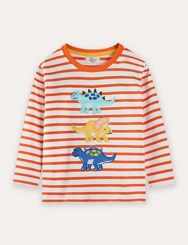 T-shirt a maniche lunghe con applicazioni di dinosauro