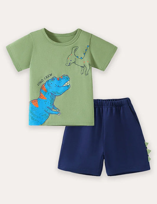 T-Shirt- und Shorts-Set mit Dinosaurier-Print, kurzärmelig