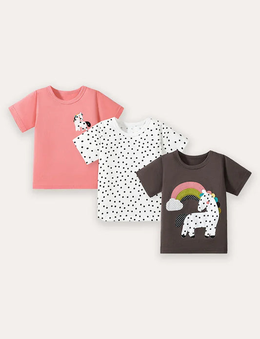 T-shirt a maniche corte con applicazioni a pois 3 pezzi