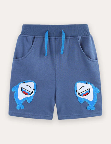Cartoon Shark Applique Shorts