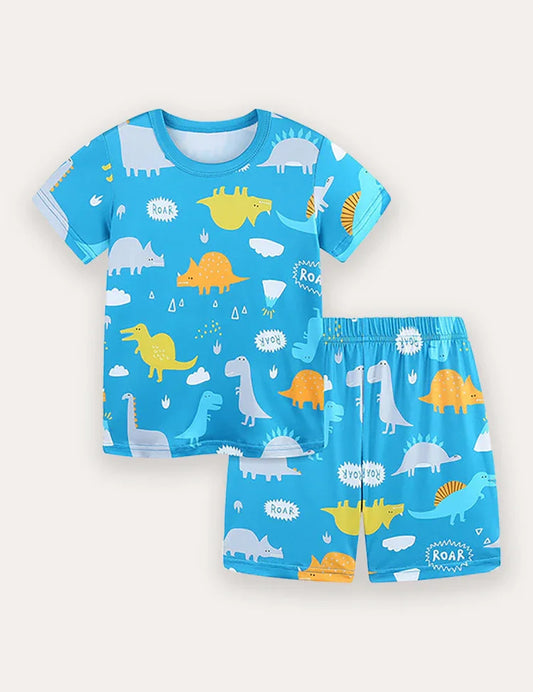 Set mit kurzärmeligem T-Shirt und Shorts mit Cartoon-Dinosaurier-Print