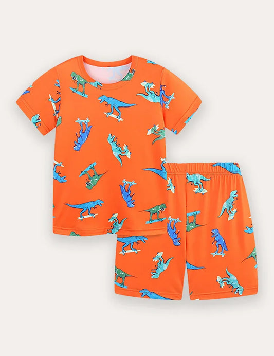 Kurzarm-T-Shirt- und Shorts-Set mit Tyrannosaurus-Rex-Aufdruck