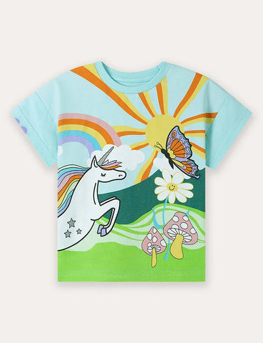 Unicorn Print Short-sleeved T-shirt