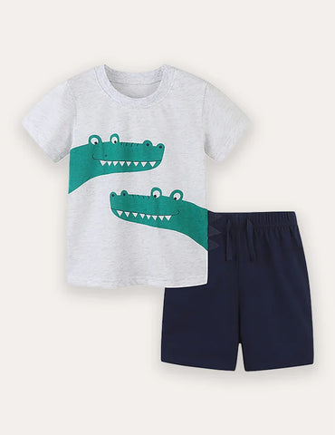 Cartoon Printing Short Sleeve T-Shirt and Shorts Set