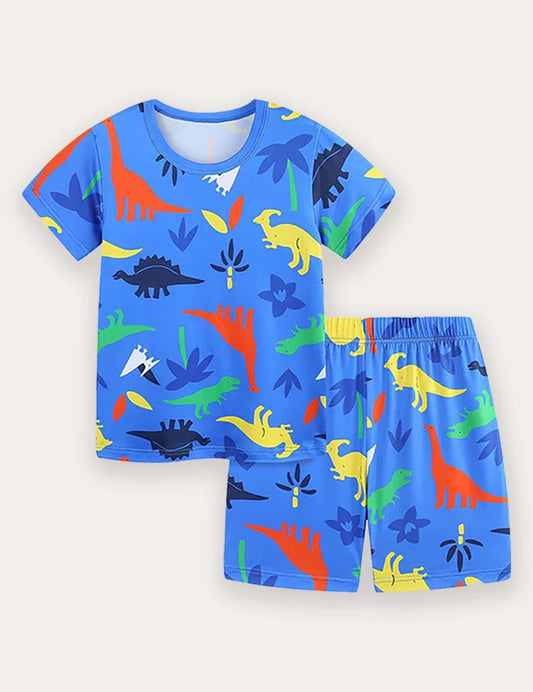 Dinosaurier-Print T-Shirt mit kurzen Ärmeln und Shorts-Set