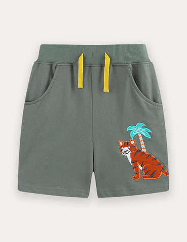 Shorts mit Cartoon-Tiger-Stickerei